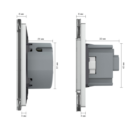 Сенсорный выключатель комбинированный на 1 линию 2 розетки 3 модуля Серый Livolo