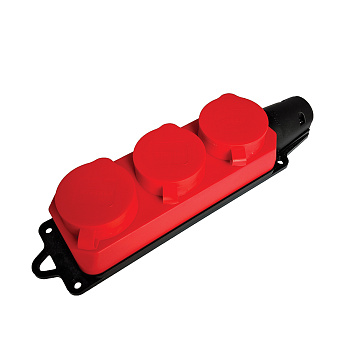 Розетка переносная 3-местная с/з STEKKER, RST16-23-44-3 (РП 16-334), 250В, 16А, IP44, красный