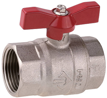 Кран шаровой 1" полнопроходной "мама-мама", бабочка, никелированная латунь ЗУБР