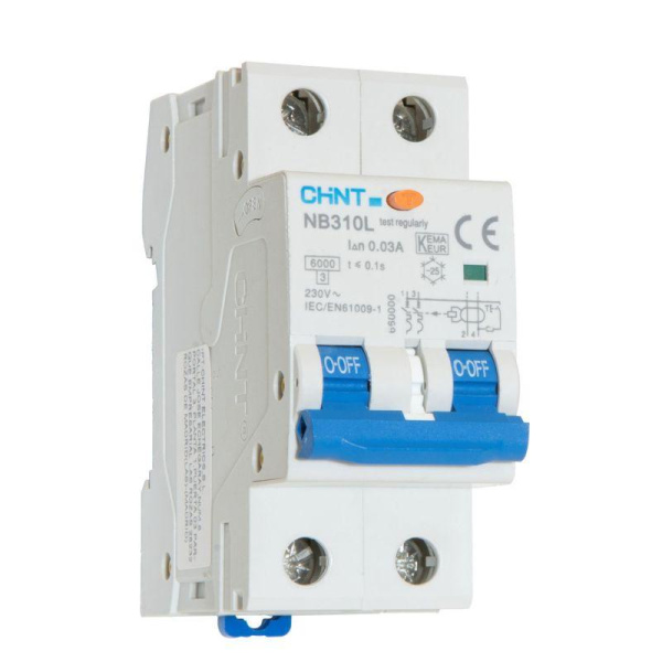 Дифференциальный автоматический выключатель NB310L 2П 13А 30мА, тип А, х-ка С, 6кА CHINT