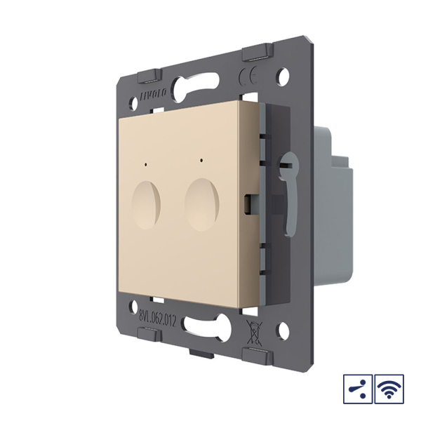Двухклавишный проходной сенсорный выключатель Module с радиоупр., цвет золотой (механизм) Livolo