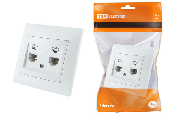 Розетка двойная телефонная RJ11 белая "Лама" TDM