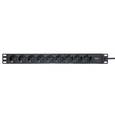 Блок розеток PDU TERACOM PRO 19" 1U 10А/250В 9 розеток Schuko шнур питания длиной 2 метра сечение 3x1,5 мм2 вилка C14 корпус пластик черный EKF