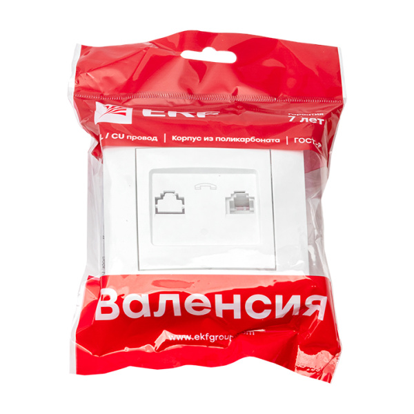 Валенсия Розетка телефонная RG-11 1-местная белая EKF