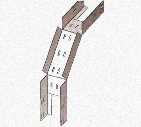 Лоток перфорированный КС 600х65-90 УТ1,5 для поворота трассы вниз на 90, оцинкованный лист S1,5