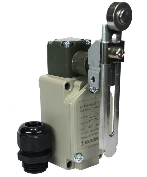 Выключатель путевой ВП 15К-21А-291-54 У2.8, рычаг с роликом, регулируемый по длине, прямого действия, IP54 A Электротехник