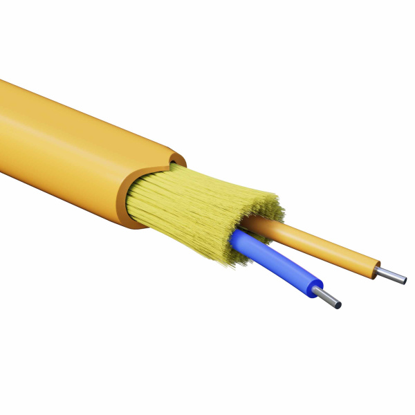 Кабель волоконно-оптич., расп.,арамидные упр.нити, внутр., нг(А)-HF, 2 ОВ, категория OM2(G.651.1) плотный буфер, 0,4 кН, барабан 2000 м DKC