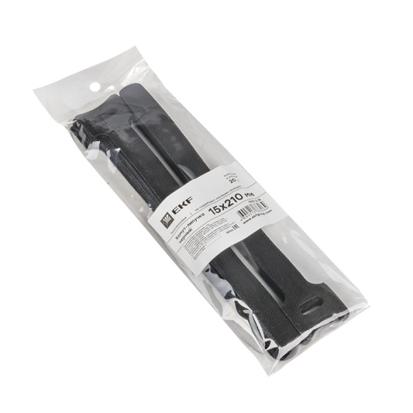 Хомут-липучка 15х210 мм черный (20 шт) PROxima EKF
