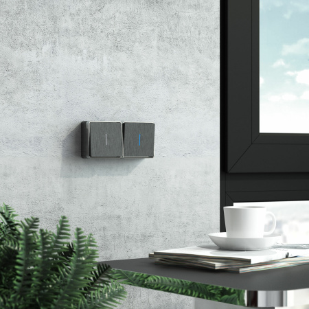 Выключатель одноклавишный с подсветкой (графит рифленый) Gallant ОУ IP20 Werkel