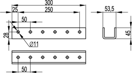 Соединитель С-образных профилей, L300, толщ. 6 мм DKC