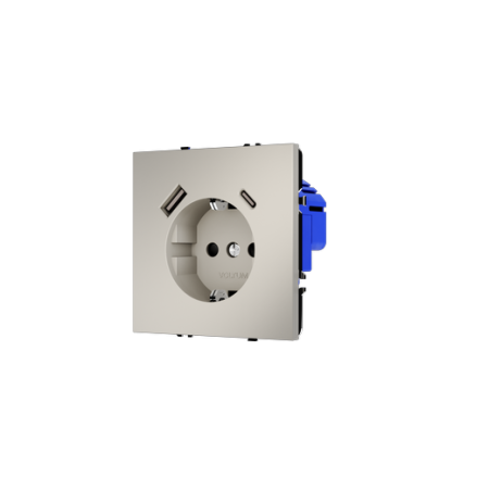 Розетка встраиваемая Voltum S70 с заземлением и защитными шторками, 16А, с USB, A+C, (кашемир)