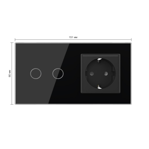 Сенсорный выключатель комбинированный на 2 линии 1 розетка 2 модуля Черный Livolo