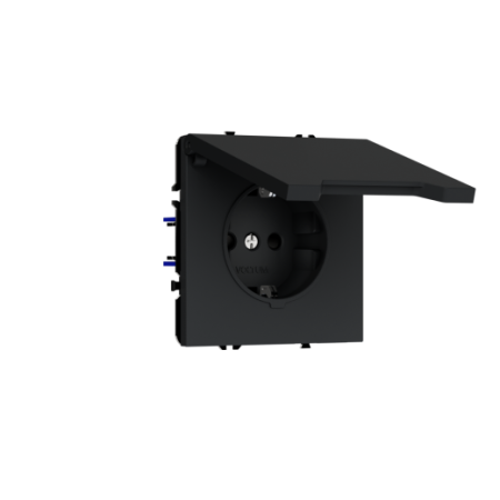 Розетка встраиваемая Voltum S70 с заземлением, защитными шторками и крышкой 16А, (графит)