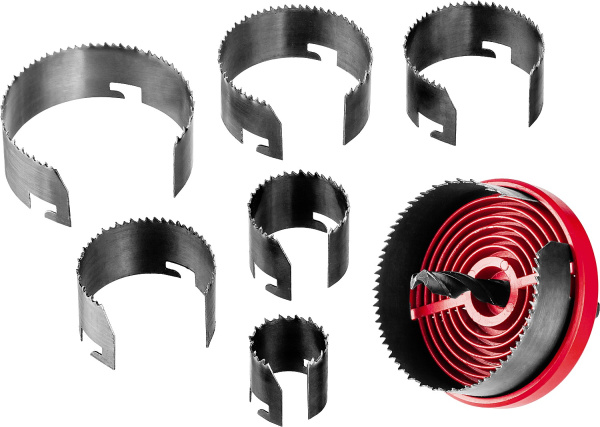 7шт(26-63/18мм), пила сегментная наборная по дереву, 26-32-38-45-50-56-63х18 мм ЗУБР