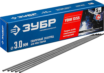 Электрод сварочный УОНИ 13/55 с основным покрытием, d 3.0 х 350 мм, 5 кг в коробке, Профессионал. ЗУБР