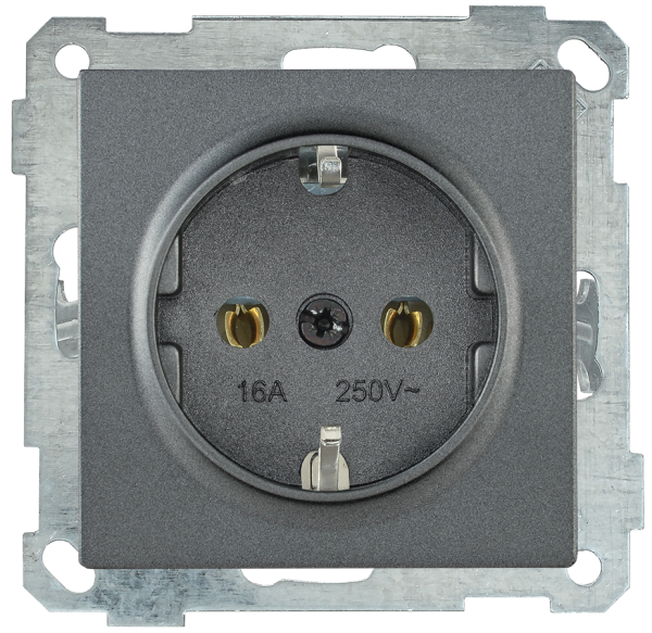 Розетка РС11-1-0-Б с з/з 16А BOLERO антрацит IEK
