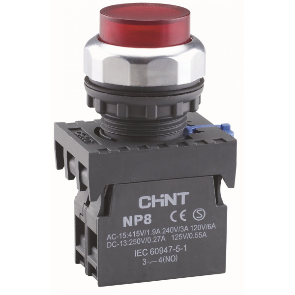 Кнопка упр. выступ., NP8-01GND/4 подсвет., самовозв., красн., AC110-230В(LED), 1НЗ, IP65 (R) CHINT