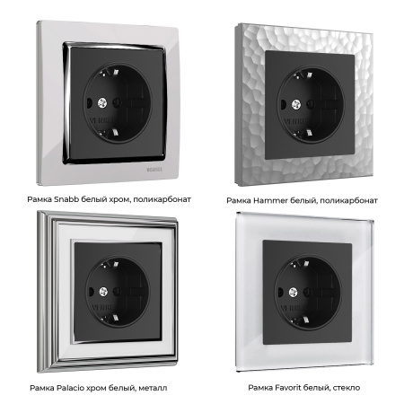 Встраиваемые механизмы Розетка СУ 1 мест.(земля.шторки) 16А черный матовый IP44 Werkel