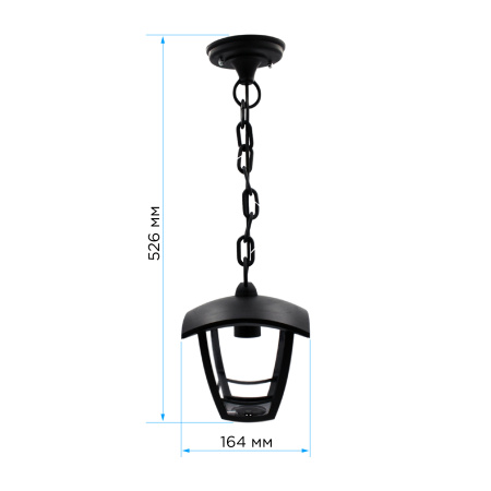 11-158 Светильник садово-парковый, подвесной, «Марсель», Е27х60Вт, 4-х гранный, пластик, черный, прозрачный поликарбонат, 164х164х526мм, НС... APEYRON
