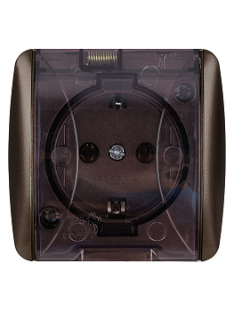 Розетка 2П+3 открытой установки IP54 16А с прозрачной крышкой шоколад "Селигер" TDM