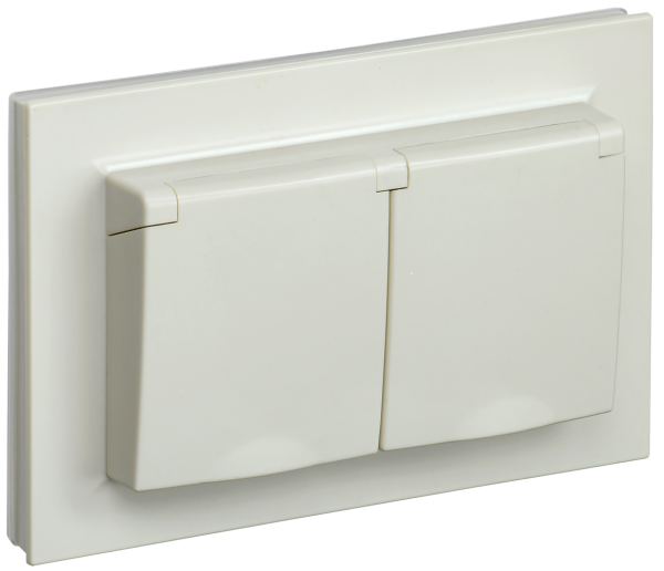 BRITE Розетка 2-местная с з/з с защитными шторками и крышкой 16А в сборе IP44 РСбш12-3-44-БрКр бежев