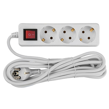 Удлинитель бытовой GES-10-3x075-3-5m-S, 10А, 3х0,75 мм2, 3 места, 5 метров, с заземлением, с выключателем A General