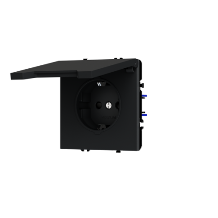 Розетка встраиваемая Voltum S70 с заземлением, защитными шторками и крышкой 16А, (графит)