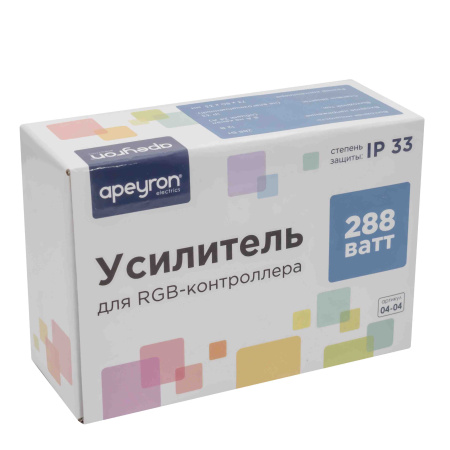 04-04 Усилитель RGB 12В/24В, 288 Вт, 3 канала*8А, размеры 73*80*33 мм Apeyron