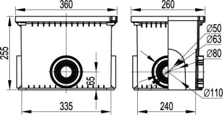 Смотровой переходной колодец без дна для двустенных труб, 335х240х255мм DKC