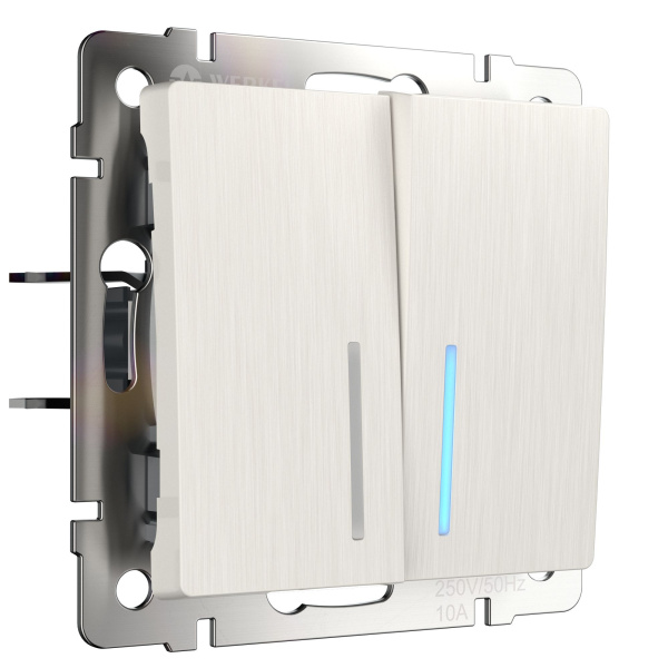 Встраиваемые механизмы Выключатель СУ 2 кл.(проход.) с подсветкой 10А перламутр рифленый IP20 Werkel