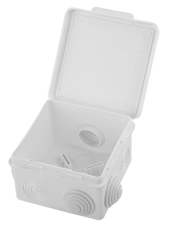 Распаячная коробка ОП 80х80х50мм, крышка, IP54, 7вх., белая, инд. штрихкод TDM