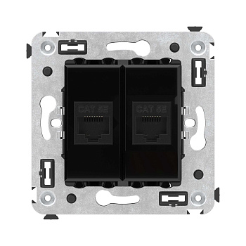 Компьютерная розетка RJ-45 без шторки в стену, кат.5е двойная, "Avanti", "Черный квадрат" DKC