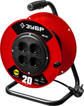 Удлинитель на катушке ПВС 3х0.75 20м 2200Вт, ПВС 307 ЗУБР