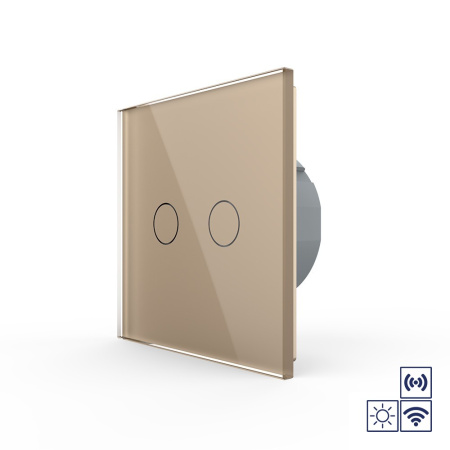 Сенсорный импульсный радиоуправляемый выключатель сухой контакт 2 клавиши 1 модуль Золотой Livolo
