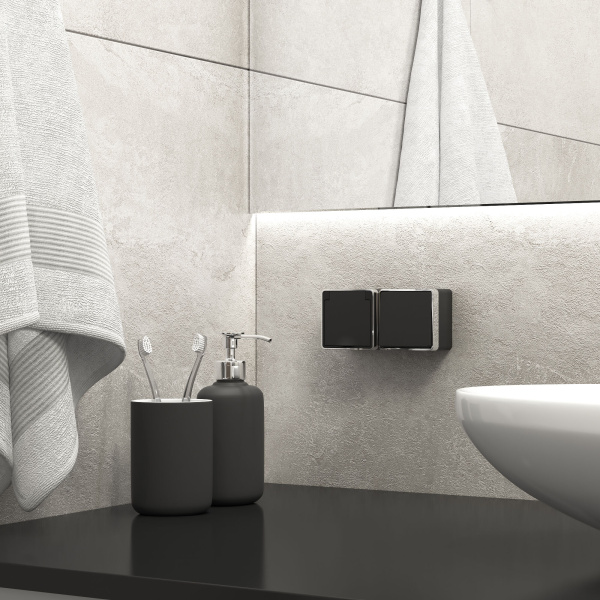 Выключатель одноклавишный влагозащищенный (черный/хром) Gallant ОУ IP44 Werkel