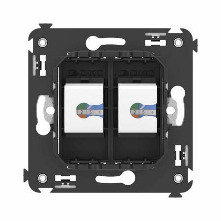 Компьютерная розетка RJ-45 без шторки в стену, кат.6 двойная, "Avanti", "Черный матовый" DKC