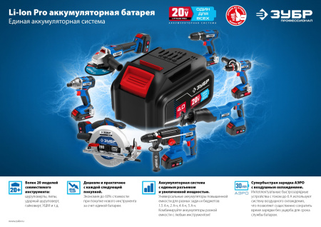 20В бесщеточный перфоратор, без АКБ, в коробке, Профессионал. PB-260 ЗУБР