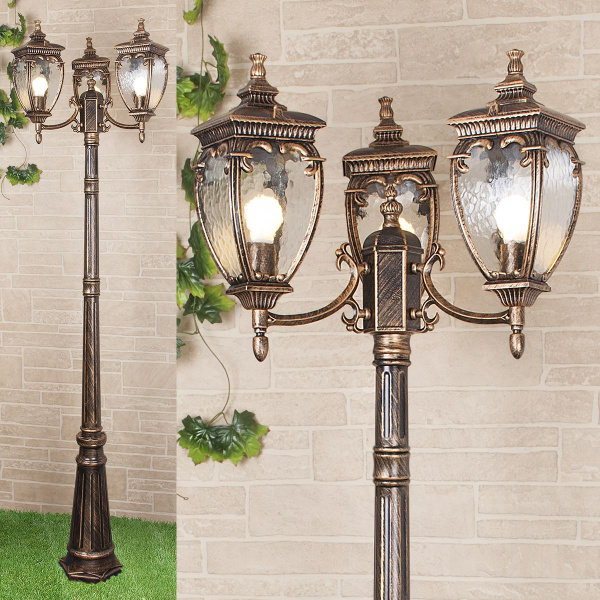 Уличный трехрожковый светильник 3*E27 черное золото IP44 Andromeda F/3 (a028000) Elektrostandard