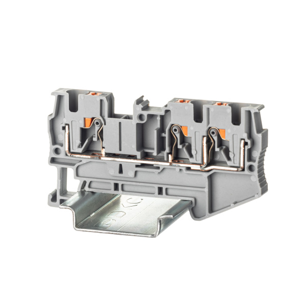 Клемма проходная, зажим push-in, 3 точки подключения, 4 кв.мм, серая DKC