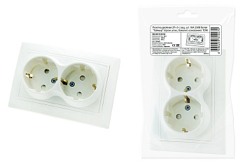 Розетка двойная 2П+З с защ. шт. 16А 250В белая "Таймыр" (пром. упак., бакелит. основание) TDM