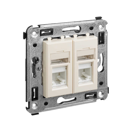 Компьютерная розетка RJ-45 в стену, кат.5e двойная,"Avanti", "Ванильная дымка" DKC