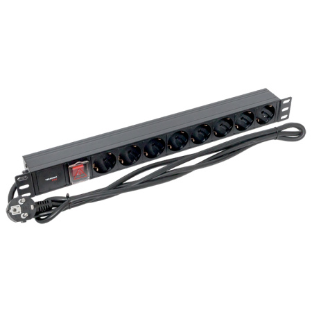 Блок розеток PDU TERACOM PRO 19" 1U 16А/250В 8 розеток Schuko с выключателем шнур питания длиной 2 метра сечение 3x1,5 мм2 вилка Schuko корпус алюмини