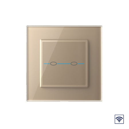 Сенсорный радиоуправляемый выключатель Quadro 2 клавиши 1 пост Золотой Livolo