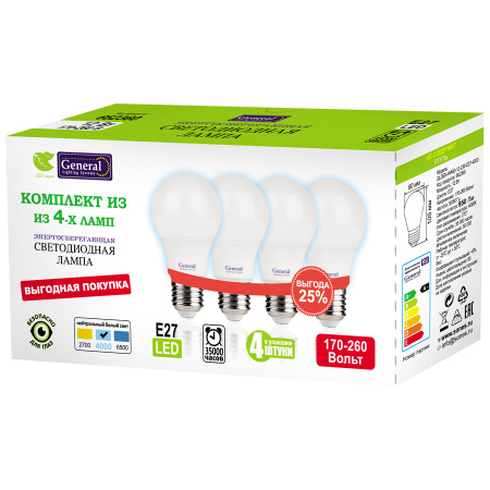 GLDEN-WA60-12-230-E27-4000 1/10/100 Упаковка 4 шт General