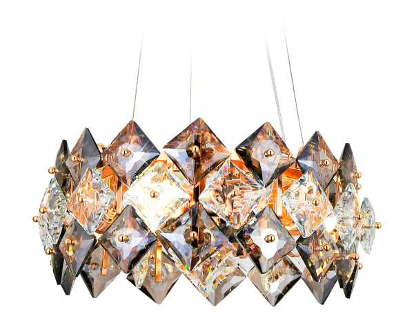 Подвесная люстра с хрусталем TR5185/4 GD/CL/SM золото/прозрачный/дымчатый E14/4 max 40W D450*1600 Ambrella Light