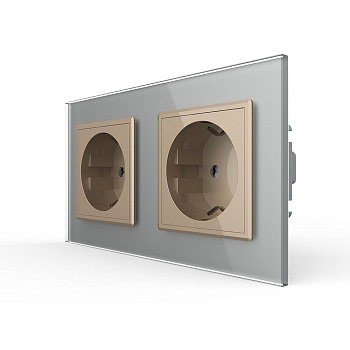 Розетка Livolo 2 поста Золотая с серой рамкой VL-C7C2EU-13/15