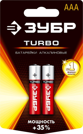 Щелочная батарейка 1.5 В, тип ААА, 2 шт, Turbo ЗУБР