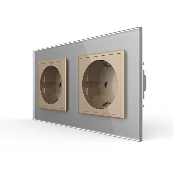 Розетка Livolo 2 поста Золотая с серой рамкой VL-C7C2EU-13/15