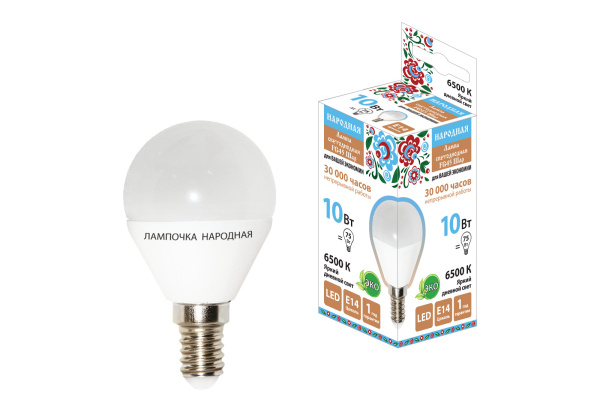 Лампа светодиодная FG45-10 Вт-230 В-6500 К–E14 Народная TDM