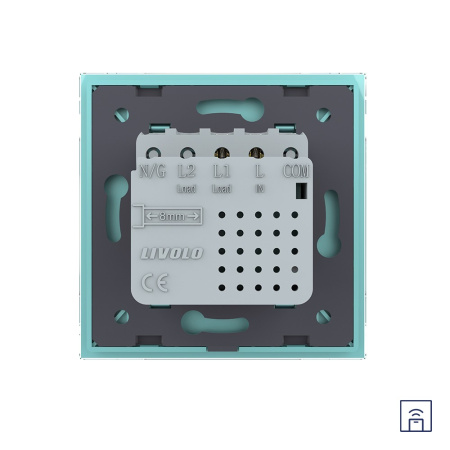 Одноклавишный сенсорный выключатель Module с функцией радиоуправления, цвет зеленый Livolo